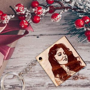 Wooden Personalized Square Engraved Photo Keychain
