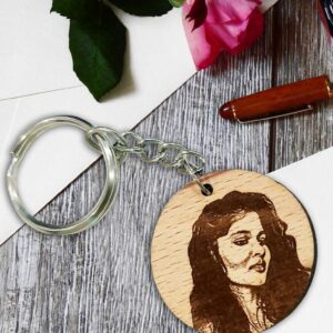 Wooden Engraved Personalized Round Photo Keychain