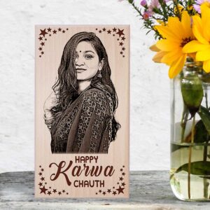 Karwachauth Personalized Engraved Wooden Photo Frame Gift For Lovely Wife