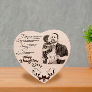 Unique Personalized Wooden Engraved Photo Frame Gift For Dearest Daughter (6×6 inches Heart)