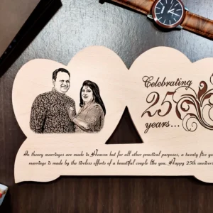 Personalized Engraved Wooden Heart Photo Frame for Parents Anniversary (8×12 inches)