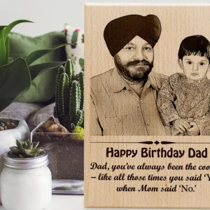 Unique Engraved Wooden Photo Frame with Text Engraving Happy Birthday Dad 8×12