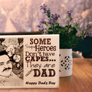 Fatherâ€™s Day Customized Super Hero Engraved Photo frame on Wood For Papa