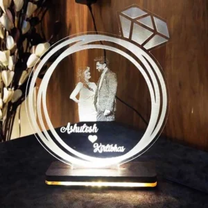 Personalized LED Illusion Lamp Diamond Ring with Wood Light Stand