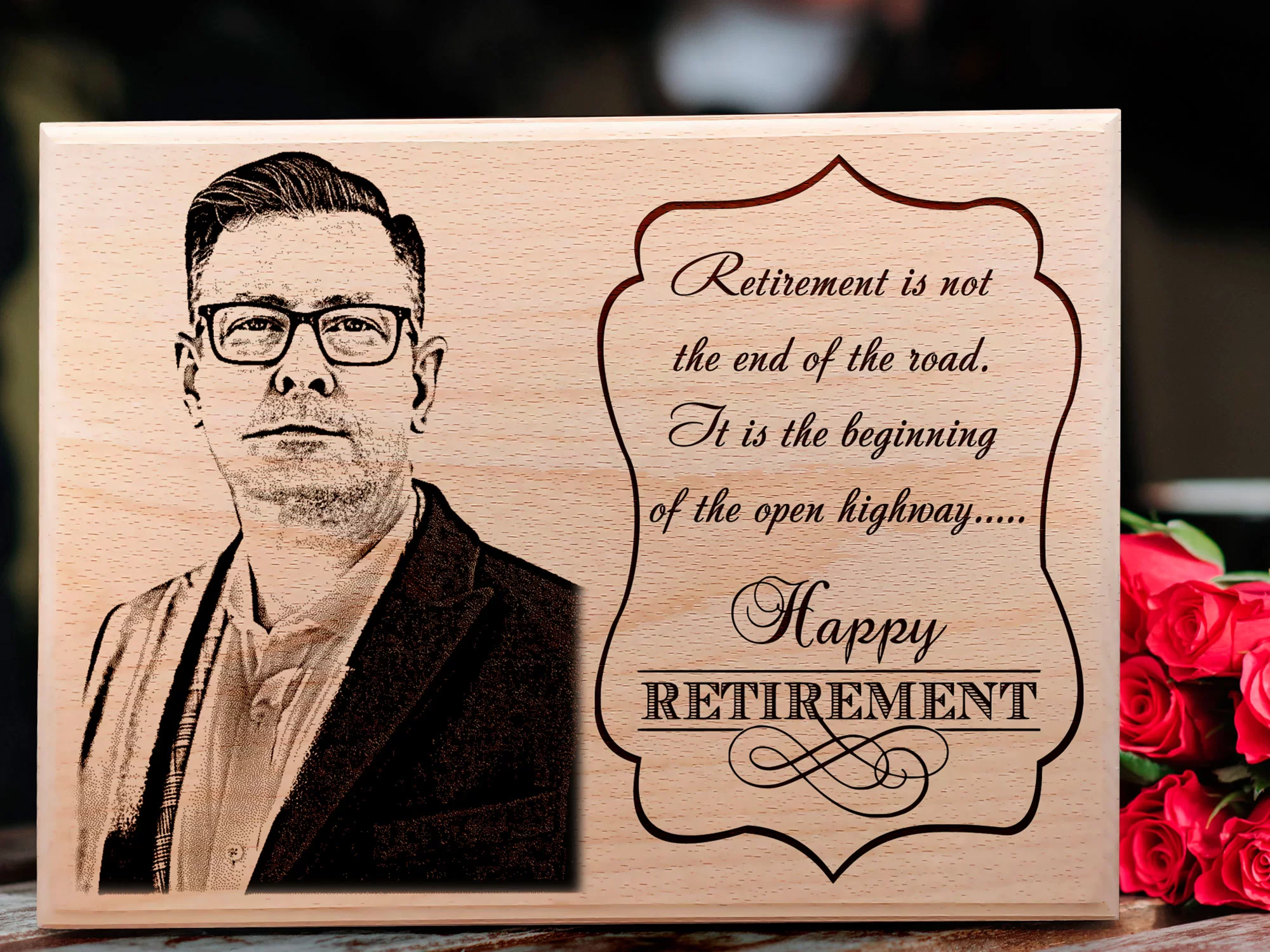 Personalized Engraved Photo Plaque Retirement Gift for Father or Boss (9X6 inches, Wood)